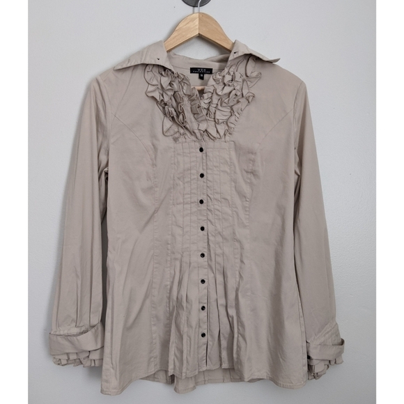 Vex Collection Pleated and Ruffled Button Down Top - Picture 1 of 6